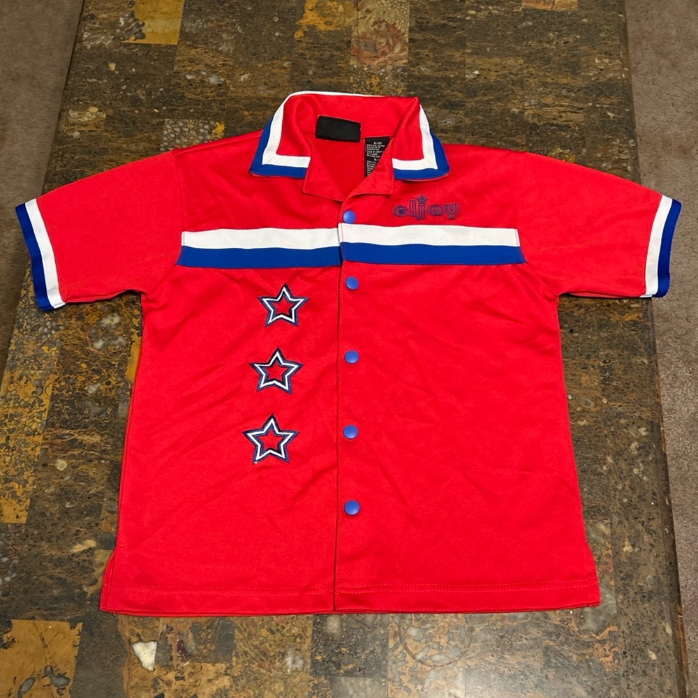 Eljay Youth Polo Snap Up Shirt Red White Blue Size 8/10
